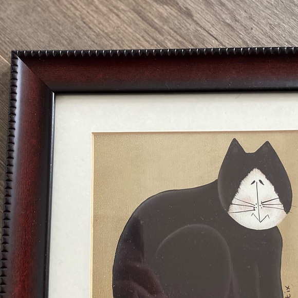FIDDLESTIX SIGNED CUSTUM FRAMED FOLK ART CAT PICTURE WALL ART - Picture 2 of 6